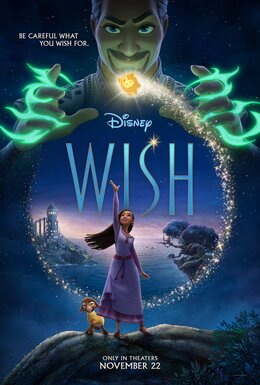 Dvd cover for Disney's WISH, showing main character and villain.