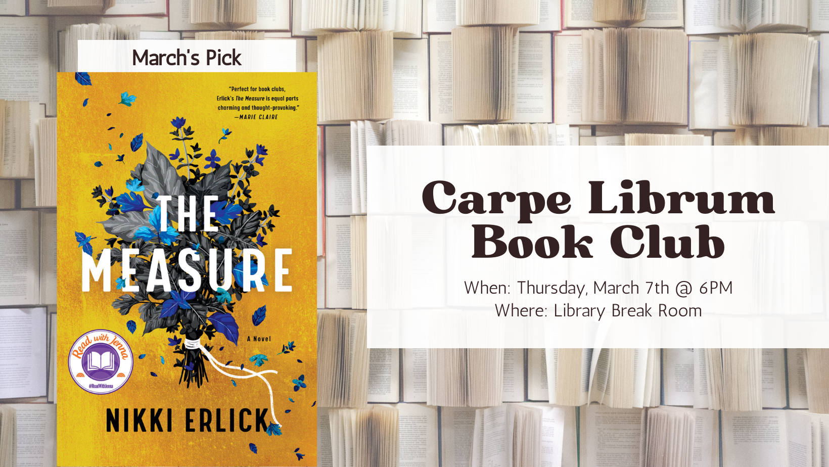 March's book club pick is "The Measure" by Nikki Erlick