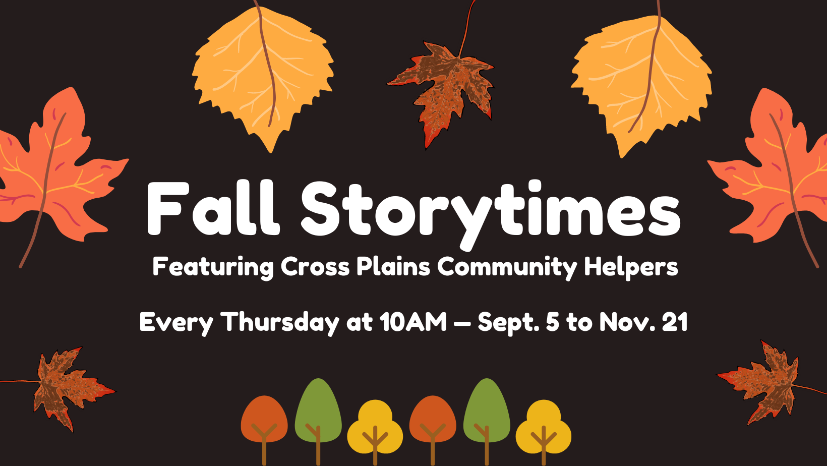 fall storytimes on fall leaf background