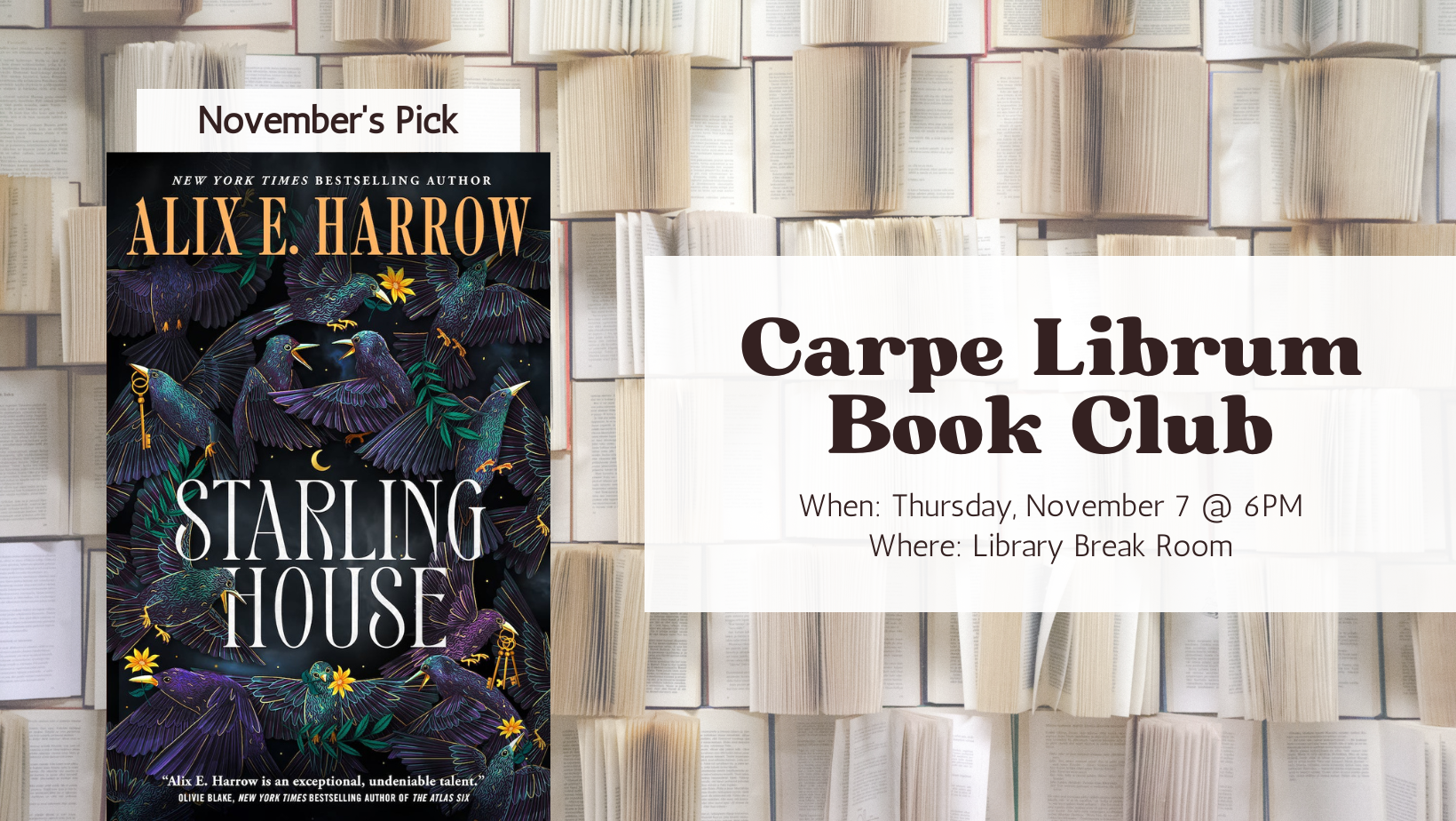 Carpe Librum Book Club november's pick is Starling House