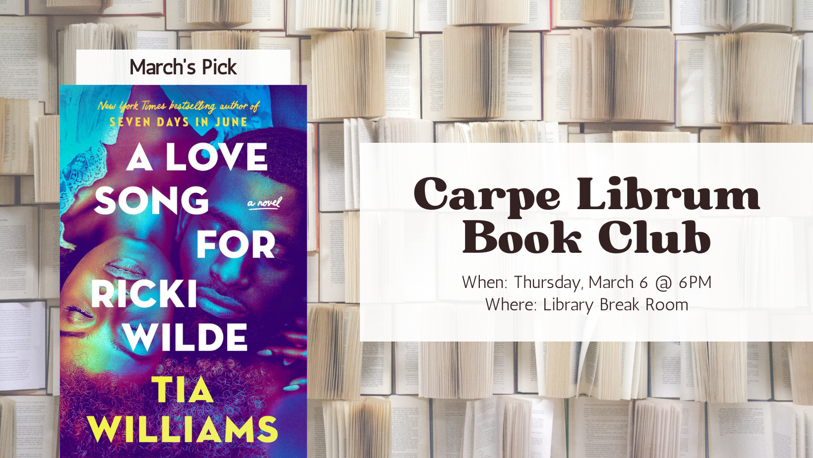 Carpe Librum Book Club march pick "A Love Song for Ricki Wilde"