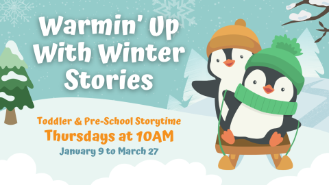 Warmin' Up with winter stories featuring penguins on a sled