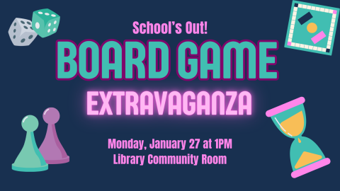 school's out board game extravaganza in neon lettering