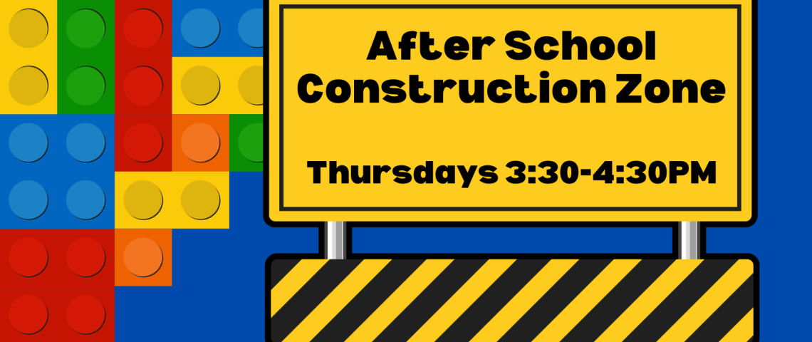 after school construction zone on blue background with legos