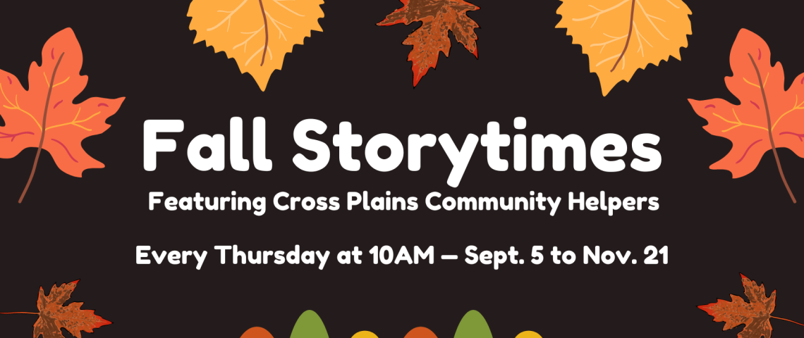 fall storytimes on fall leaf background